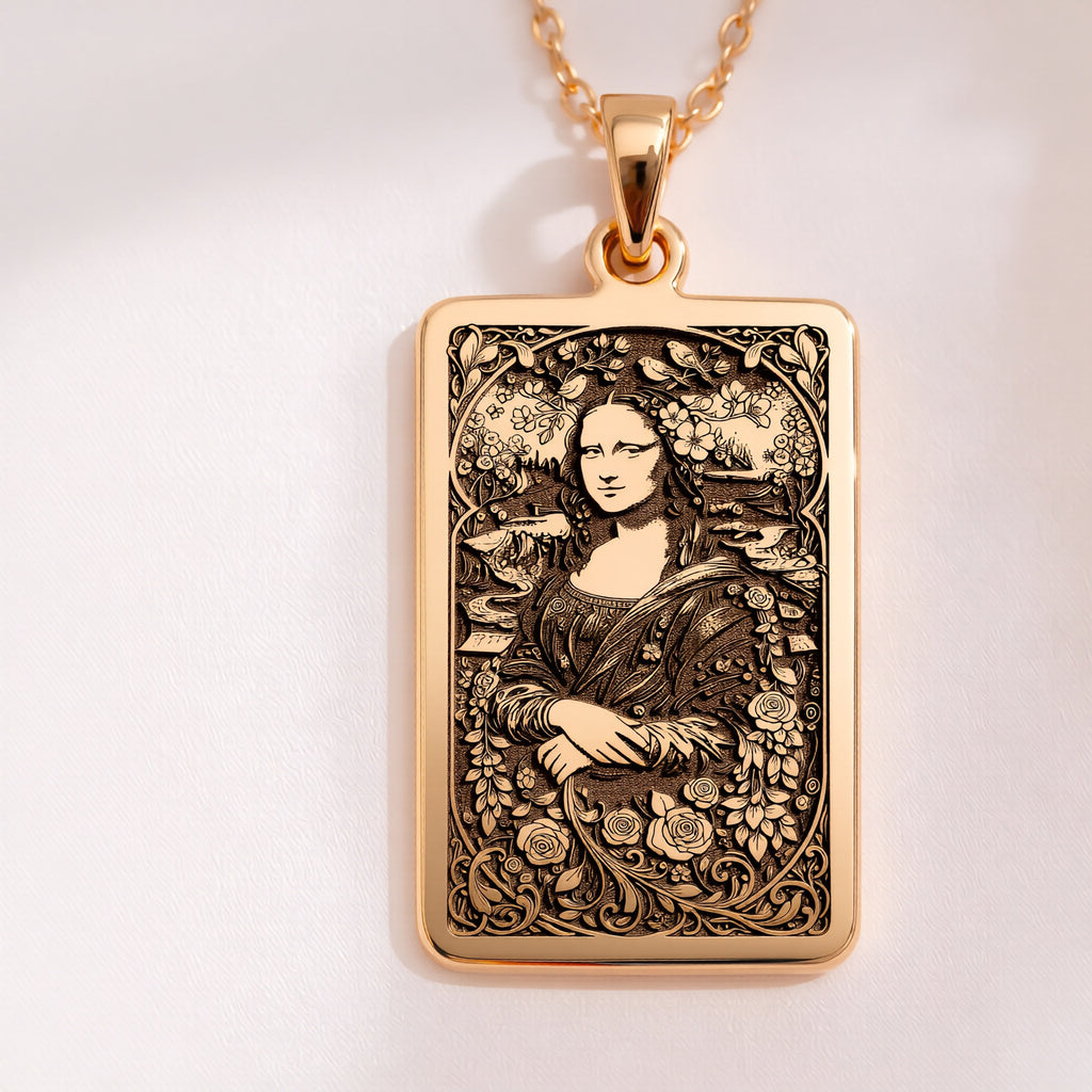 Mona Lisa Tarot Pendant Necklace: 14K Gold Personalized Famous Art History Charm, Museum Jewelry - View 2