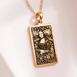 Mona Lisa Tarot Pendant Necklace: 14K Gold Personalized Famous Art History Charm, Museum Jewelry - View 2