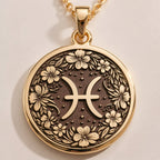 Pisces Zodiac Floral Medallion Necklace Necklaces size chart with pendant dimensions and chain length options