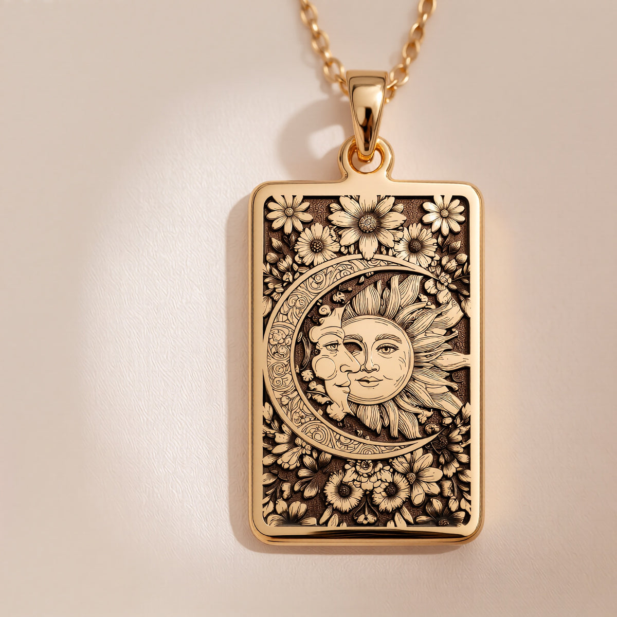 Sterling silver Sun Moon Celestial Pendant: rectangular tarot  The Star card with engra...