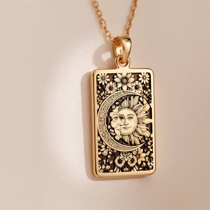Sun and Moon Necklace: 14K Gold, Celestial Tarot Charm, Balance & Harmony Jewelry - View 2