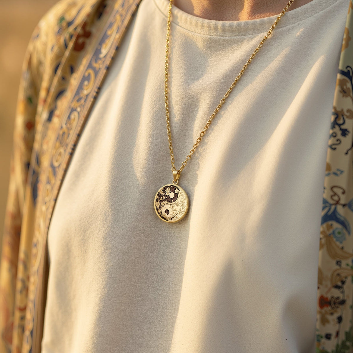 14K solid gold Celestial Sun Moon Yin Yang Pendant: round  celestial sun moon yin yang ...