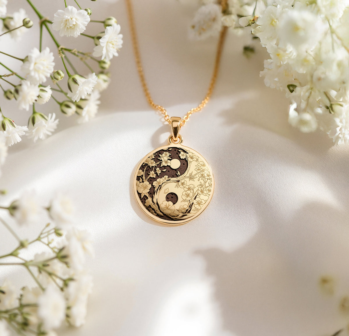 14K solid gold Celestial Sun Moon Yin Yang Pendant: round  celestial sun moon yin yang ...