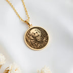 14K solid gold Nine: round  Japanese folklore kitsune nine-tailed fox with engraved bam...