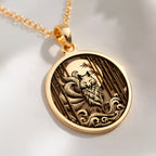 14K solid gold Nine: round  nine-tailed fox kitsune with engraved bamboo stalks moon fa...