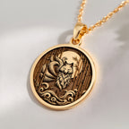 14K solid gold Nine: round  nine-tailed fox kitsune with engraved bamboo stalks moon wa...