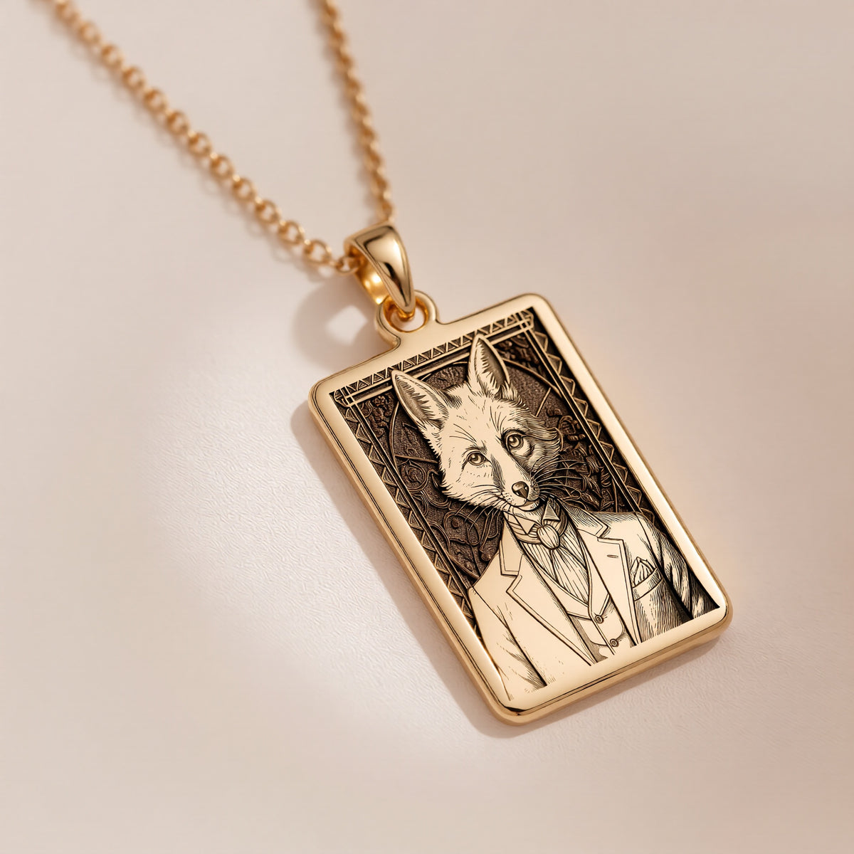 Victorian Fox Portrait Necklace - 14K Solid Gold