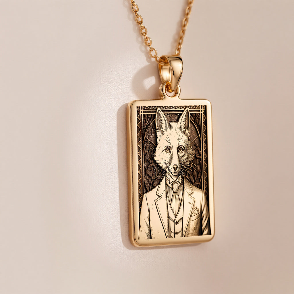 Victorian Fox Portrait Necklace - 14K Solid Gold