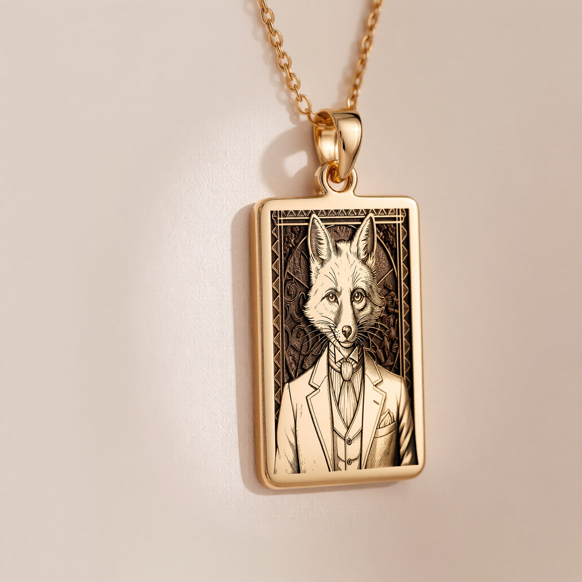 Victorian Fox Portrait Necklace - 14K Solid Gold