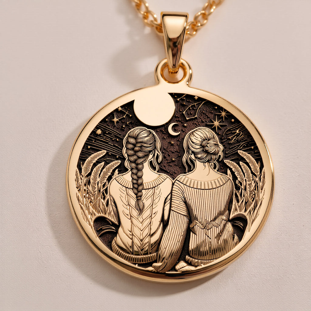 Friendship Friendship Necklace Necklaces 925 925 Sterling Silver metal pendant with celestial design and crescent moon necklace