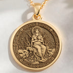 Gaia Earth Goddess Medallion Pendant | 14K Solid Gold - Ancient Mythology Protection Talisman