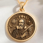 14K solid gold Galileo Astronomy Pendant: round  of Galileo Italian astronomer holding ...