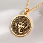 14K solid gold Parvati Goddess with Ganesha Elephant Amulet Pendant: round  of Ganesha ...