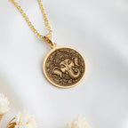 14K solid gold Ganesha God Necklace: round  of Ganesha Hindu elephant-headed deity with...