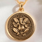 14K solid gold Ganesha Elephant God Pendant: round  of Ganesha Hindu elephant god with ...
