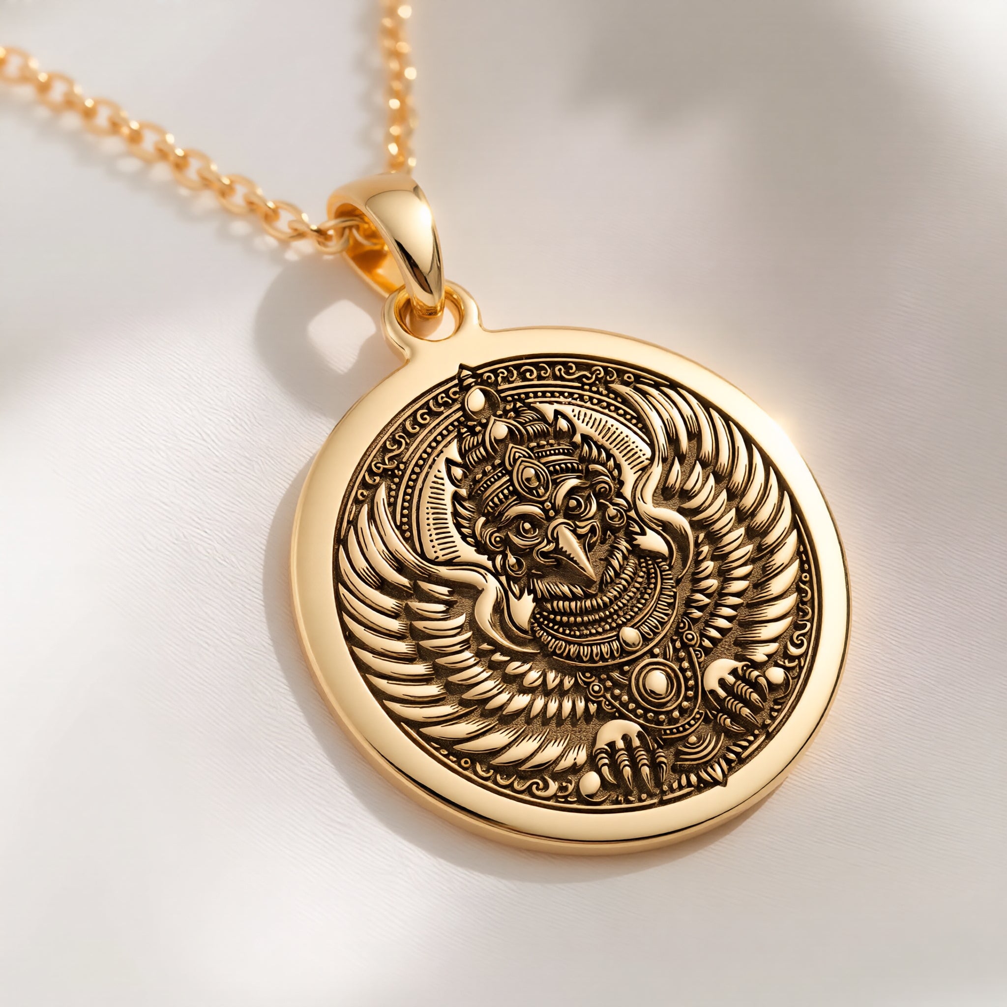 Garuda Bird Spiritual Amulet Necklace | 14K Solid Gold - Divine Protection Talisman