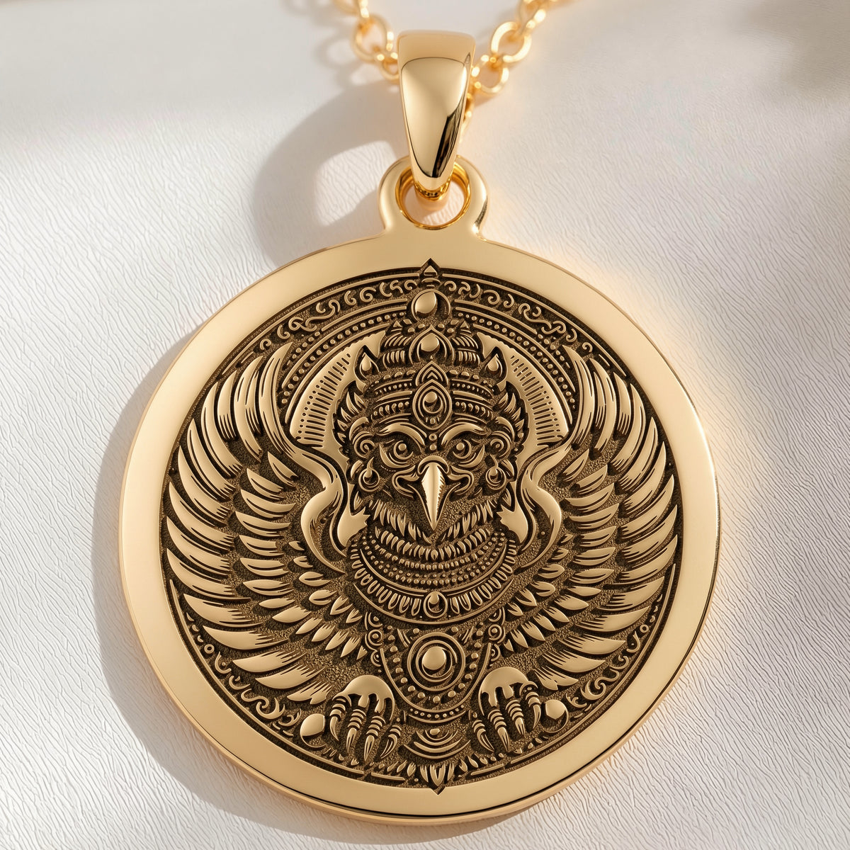 14K solid gold necklace Garuda Bird Spiritual Amulet | - Divine Protection Talisman