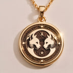 925 925 Sterling Silver Gemini Zodiac Medallion Medallion Necklaces Oxidized silver pendant necklace featuring skulls and skeletal figures on a round disc.