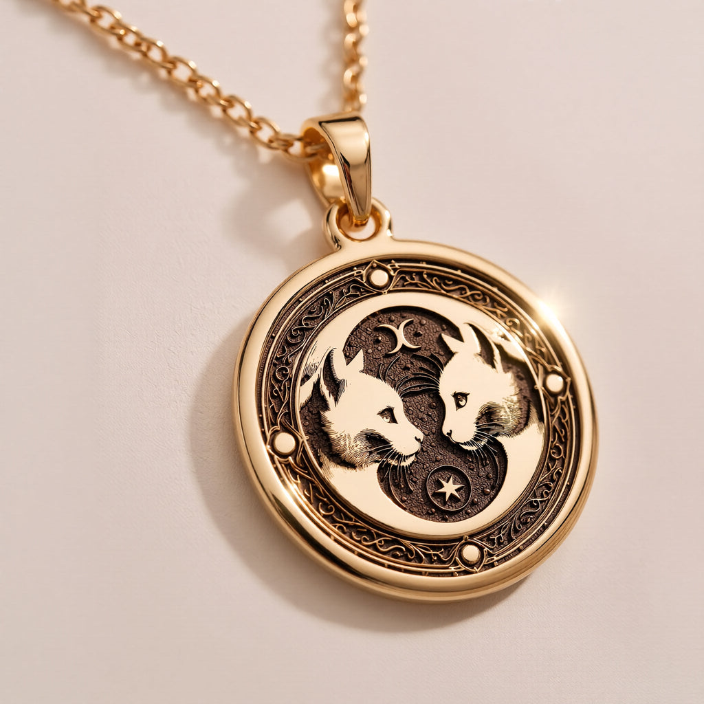 Gemini Zodiac Medallion Medallion Necklaces 14K Rose 14K 14K Rose Gold Plated pendant necklace featuring an ornate skull design on a circular disc.