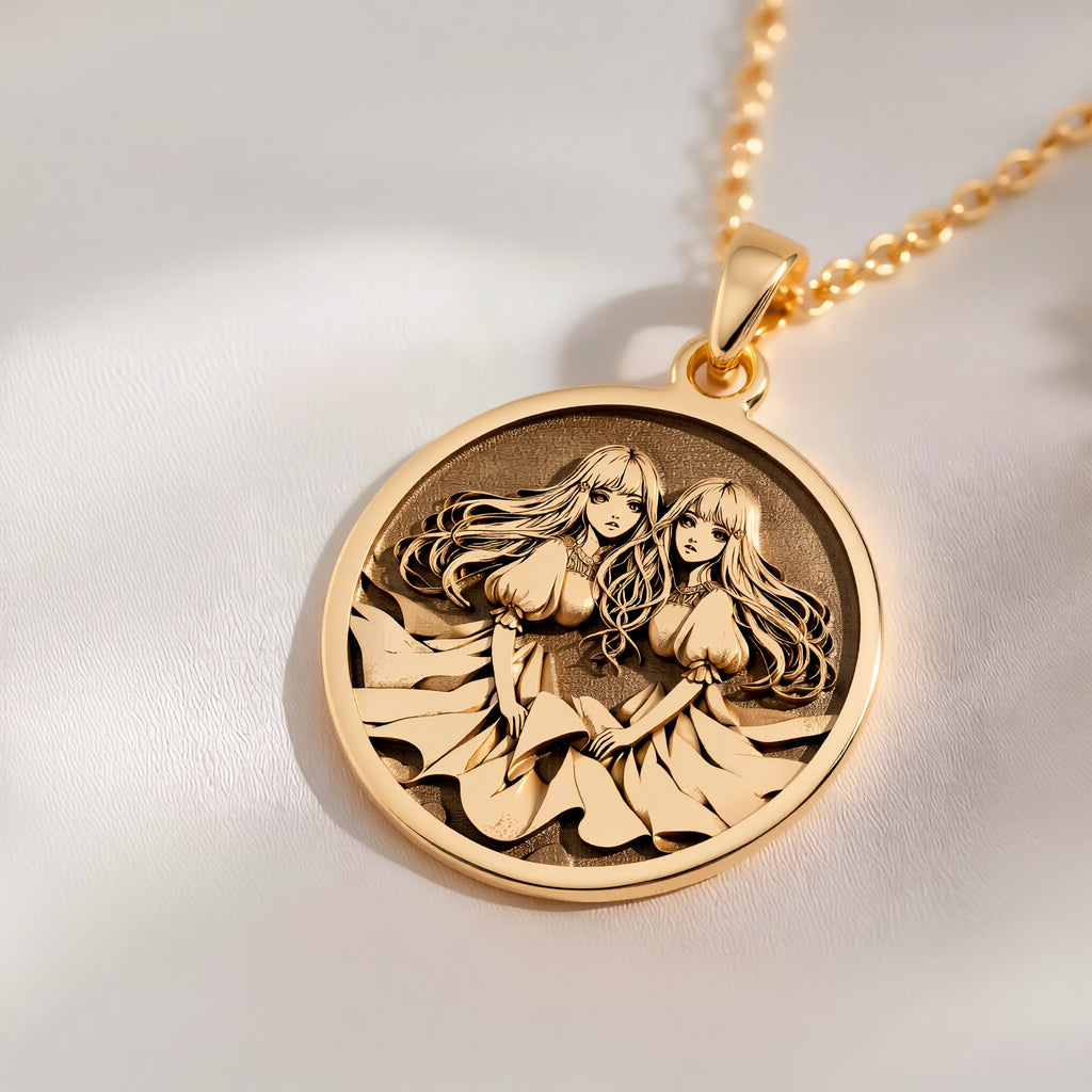 14K solid gold Gemini Zodiac Astrological Sign Necklace: round  Gemini zodiac astrologi...