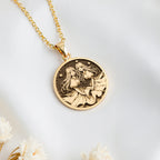 14K solid gold Gemini Zodiac Astrological Sign Necklace: round  Gemini zodiac sign with...