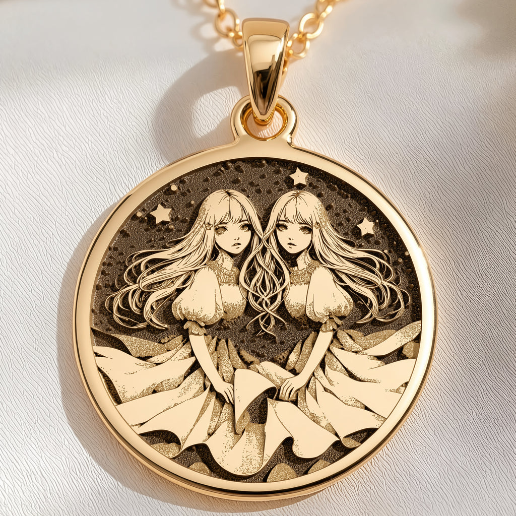 14K solid gold Gemini Zodiac Astrological Sign Necklace: round  Gemini zodiac astrologi...