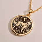 Golden Retriever Medallion Necklaces Rose 14K Rose 14K 14K Rose 14K 14K Rose Gold Plated circular pendant featuring an ornate dog design necklace