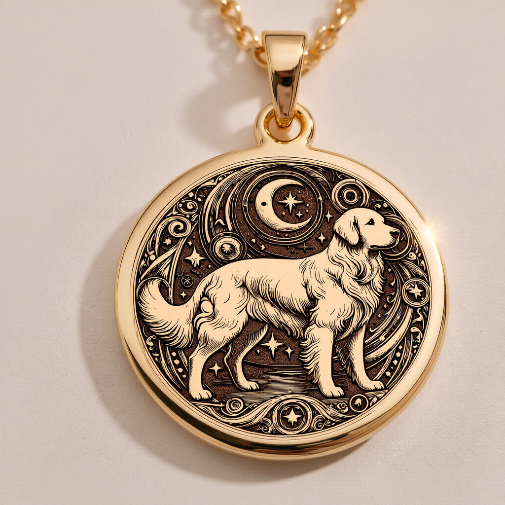 Golden Retriever Medallion Necklaces 14K Rose 14K 14K Rose Gold Plated engraved dog portrait pendant necklace with fine chain