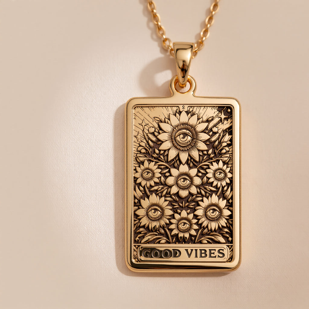 Sunflower Evil Eye Good Vibes Pendant | 14K Solid Gold - Spiritual Protection Positivity Amulet