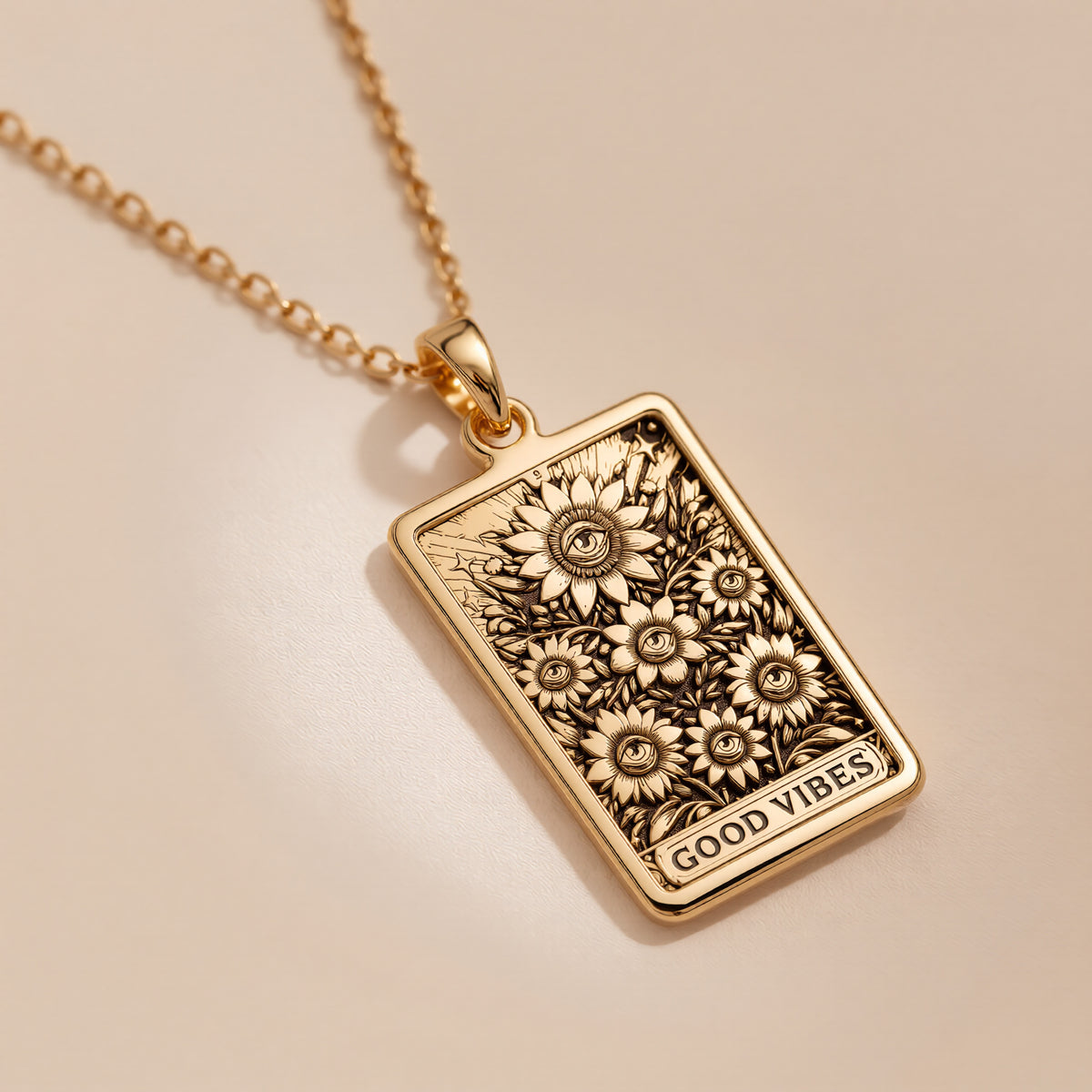 Sunflower Evil Eye Good Vibes Pendant | 14K Solid Gold - Spiritual Protection Positivity Amulet