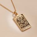 14K solid gold Sunflower Evil Eye Good Vibes pendant necklace. Spiritual protection amulet for positivity and good vibes. Shiny gold jewelry.