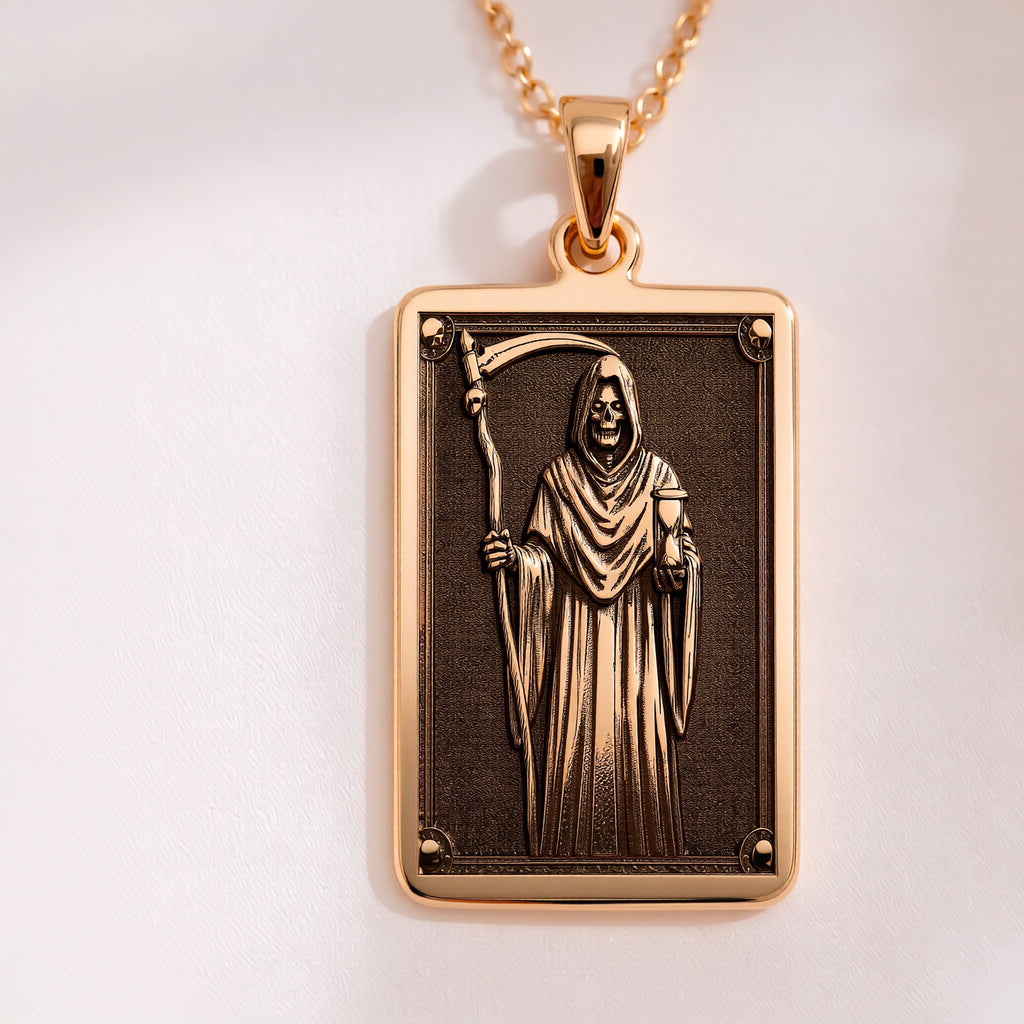 Grim Reaper Pendant Necklace | 14K Solid Gold - Memento Mori Gothic Horror