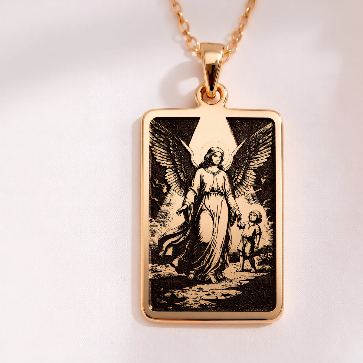Guardian Angel Protection Amulet Necklace | 14K Solid Gold - Spiritual Protection Catholic Symbol