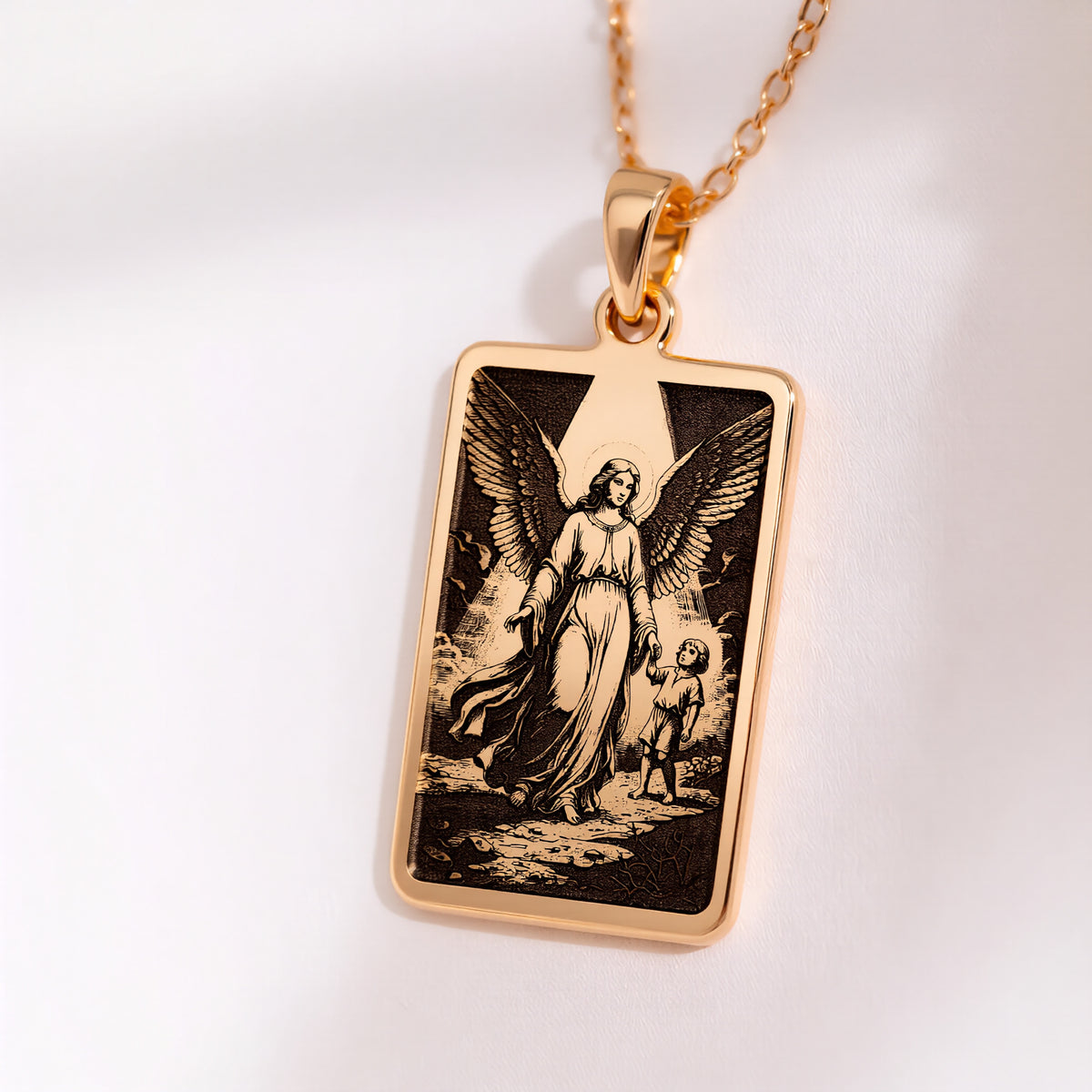 Guardian Angel Protection Amulet Necklace | 14K Solid Gold - Spiritual Protection Catholic Symbol