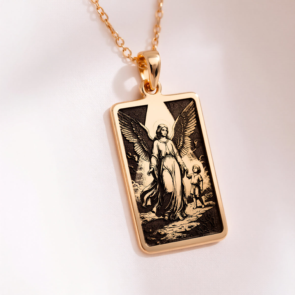 Guardian Angel Protection Amulet Necklace | 14K Solid Gold - Spiritual Protection Catholic Symbol