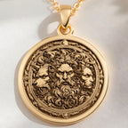 14K solid gold Hades Three: round  of Hades Greek underworld god with engraved Cerberus...