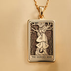 Hanged Man with Halo Pendant Necklaces 14K 14K Gold Plated pendant of The Hanged Man hanging from a tree design necklace
