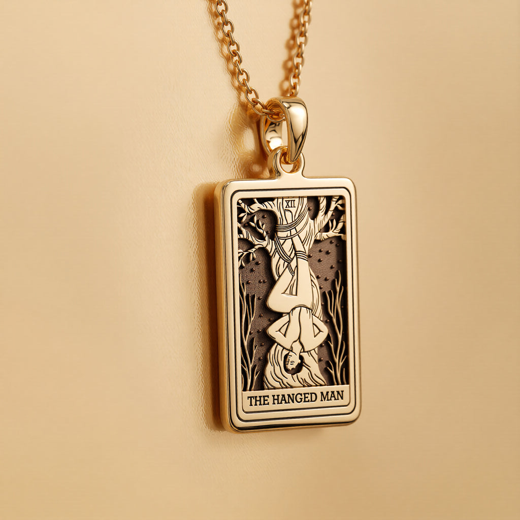 Hanged Man with Halo Pendant Necklaces 14K 14K Gold Plated pendant of The Hanged Man design with gothic engraving necklace