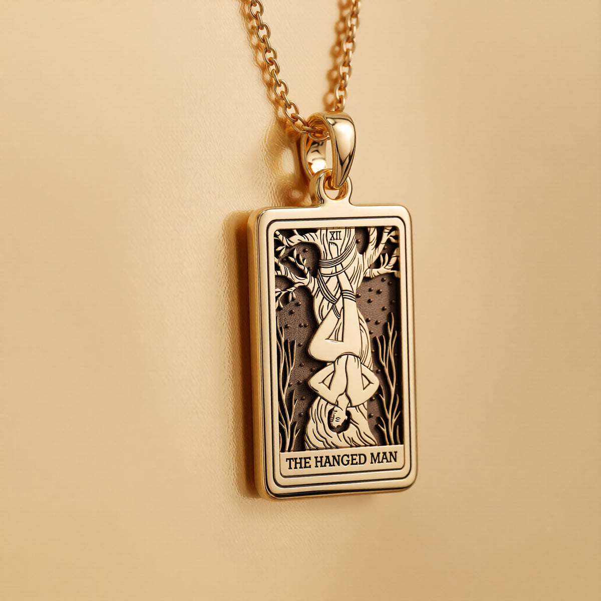 Hanged Man with Halo Pendant Necklaces 14K 14K Gold Plated pendant of The Hanged Man design with gothic engraving necklace