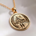 14K solid gold Hansel and Gretel Fairy Tale Art Pendant: round  of Hansel and Gretel fa...