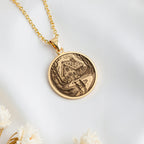 14K solid gold Hansel and Gretel Fairy Tale Art Pendant: round  of Hansel and Gretel fa...