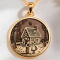 14K solid gold Hansel & Gretel Fairy Tale Coin Necklace: round  Hansel & Gretel fairy t...