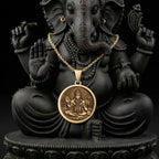 14K solid gold Hanuman God Amulet Necklace: round  of Hanuman Hindu deity with engraved...
