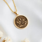14K solid gold Hanuman God Amulet Necklace: round  of Hanuman Hindu deity with engraved...