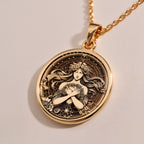 Harmonia Goddess Medallion Necklaces 14K Rose 14K 14K Rose Gold Plated pendant necklace featuring an engraved portrait design on a round disc.