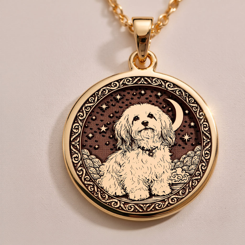 An elegant rose gold plated Havanese pendant. The beautiful engraving makes this a dainty and modern piece of pet jewelry.
