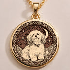A custom rose gold plated Dog Lover tarot necklace. This piece is a perfect gift, honoring the fluffy and loving Havanese.