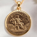 14K solid gold Greek Messenger God Hermes pendant travel protection talisman. Polished gold mythological jewelry.