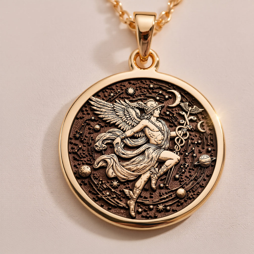 925 925 Sterling Silver Hermes Medallion Pendant Necklaces Oxidized silver round pendant featuring a winged figure and intricate scrollwork necklace