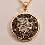 925 925 Sterling Silver Hermes Medallion Pendant Necklaces Oxidized silver round pendant featuring a winged figure and intricate scrollwork necklace
